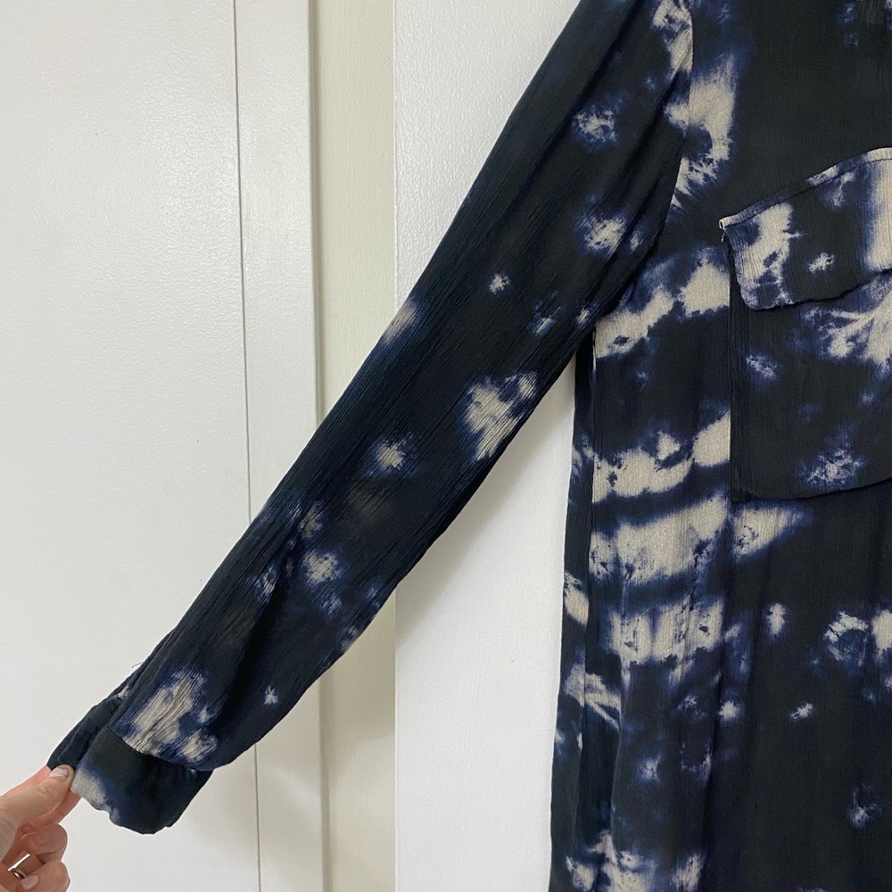 Zara Black Pink and Blue Tie-Dye Button Down Tunic Blouse Sz.M - Picture 6 of 7
